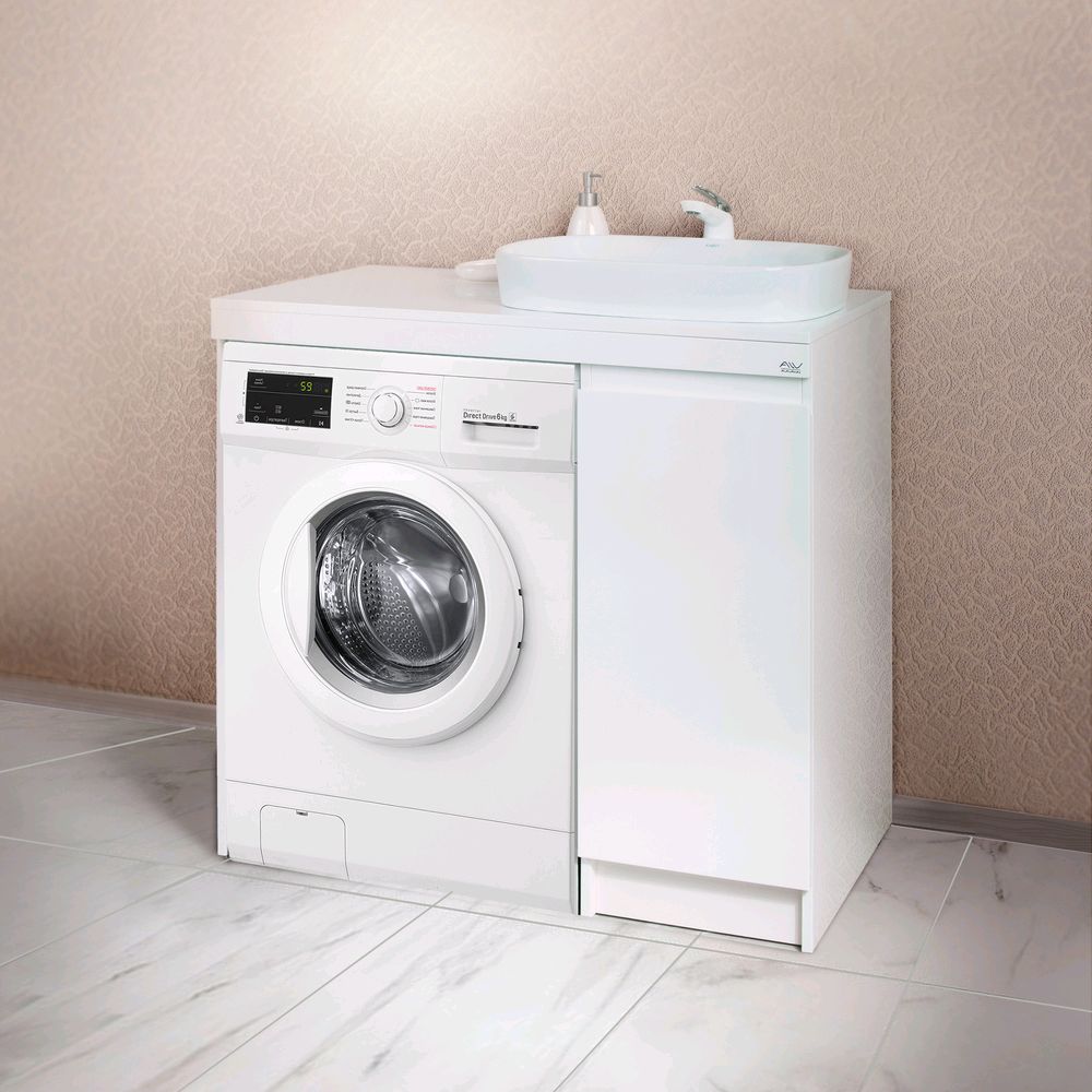 Установка тумбы с раковиной под стиральную машину 85 фото